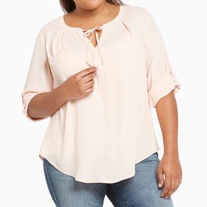 TORRID GEORGETTE TIE NECK TOP - PALE BLUSH - 00
